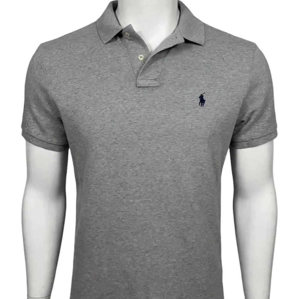 Polo Ralph Lauren Shirt Mens M Gray Heather Custom Fit Polo Navy Pony Logo